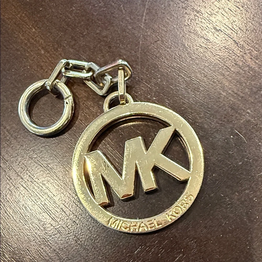 Michael Kors Gold-Tone Logo Keychain large bag tag MK designer chain link - Picture 2 of 5